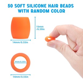 COSOOS 50 Big Silicone Hair Beads for Girls, Diameter 9mm Colorful Soft Rubber Hair Beads for Braids for Daughter Women, 2 Plastic Quick Beaders for Hair Braids, 50 Elastic Rubber Bands