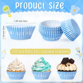 Suttmin 250 Pcs Baby Shower Party Favors 150 Baby Shower Cupcake Liners Wrappers Cupcake Cup 100 Baby Shower Cupcake Toppers Baby Cupcake Toppers for Birthday Party Supply (Blue,Baby Boy)