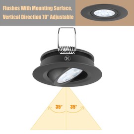 acegoo RV Recessed Swivel Puck Light 12V Overhead LED Spotlight 12 Volt Directional Down Light, 36° Beam Angle Vertical 70° Adjustment, Diameter 2-3/4 Inch (Black 3000K)