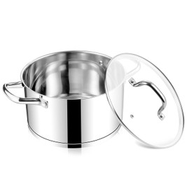 E-far 6 Quart Stock Pot with Lid, Stainless Steel Stockpot for Cooking Simmering Soup Pasta Sauce, with Tri-Ply Bottom & Visible Cover, Induction/Gas/Dishwasher Safe, Heavy Duty & Non Toxic