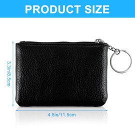 Coin Purse Teaaha Genuine Leather Zip Top Change Pouch with Zip Key Ring Portable Coin Pocket Wallet for Women Men Kids Credit Card Id Key Headset Lipstick (Black)