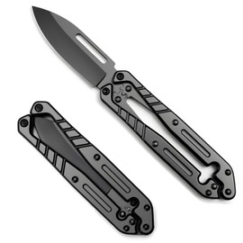 Folding Utility Knife Automatic,All Metal Construction Carbon Stainless Steel Blade,Quick Change Retractable Box Cutter,3.1" Blade Small EDC Knife,Great Gift for Men Black