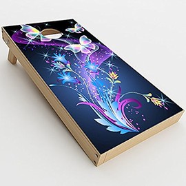 Skin Decals Vinyl Wrap for Cornhole Game Board Bag Toss (2xpcs.) / glowing butterflies in flight