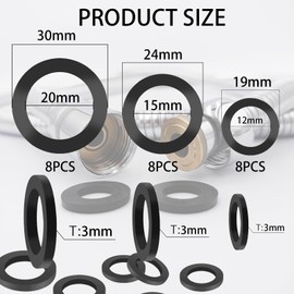 24Pcs Rubber Washers, Rubber Tap Washers for Plumbing, 3 Sizes for Plumbing - Ideal for Garden Taps, Shower Hoses & Gas Pipe Sealing (12mm、15mm、20mm)