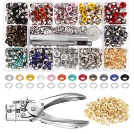 Gueenky Eyelet Pliers Set with 700 Pieces Eyelets (Diameter 5 mm), Eyelet Punch Hole Pliers with 13 Colours Eyelets Eyelet Press Tool Kit Eyelet Pliers for Tarpaulins Fabrics Leather Belt DIY