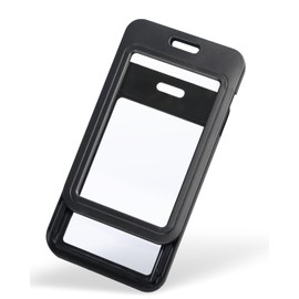 Pawfly 3 Pack Sliding Badge Holder with Double-Sided Windows Vertical Hard Plastic Case Black Card Protector Pouch for Office School ID Credit Cards Proximity Key Cards Driver’s Licenses and Passes