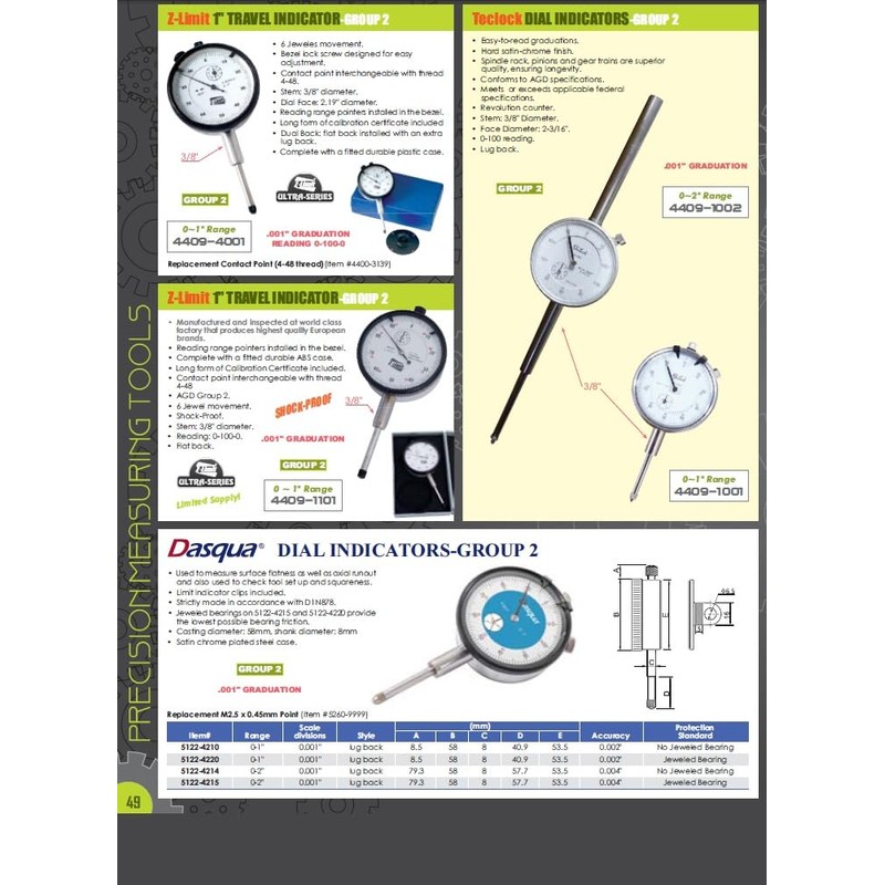 HHIP 4400-1100 Pro Series AGD Group 2" Dial Indicator, 0005"