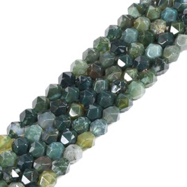 Moss Agate 6mm Gemstone Triangle Faceted Round Loose Beads Strand 15.5" DIY Jewelry Making