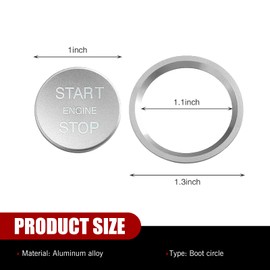 Shakas Start Button Cover, Engine One-button Start-stop Decorative Parts with Ring, Self-adhesive Anti-rust Protection Ignition Button Protective Cover, for Most Cars Interior Accessories (Silver)