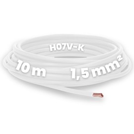Kalitec 10 m H07V-K 1.5 mm² White Wiring Cable, Flexible Wire Cable, PVC Single Wire, 1.5 mm² Wire, Fine-Strand Wiring, Single Wire, Single Wire, Switch Wire