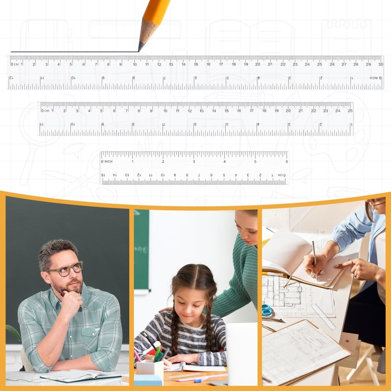 6 Pack Clear Ruler, 15/20/30cm Clear Plastic Ruler, Thick Plastic