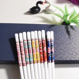 Ceramic Chopsticks 5 Pairs , 9.4" Reusable Chopsticks, Floral Patterns