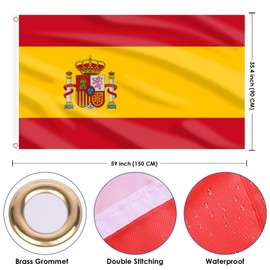 AhfuLife 2 Pcs Spain Flag Spanish Flag 3x5 Ft, Large Spain National Flags - Double Side with Brass Eyelets for Spanish Party Decorations, Bar Garden Street Decoration Indoor Outdoor