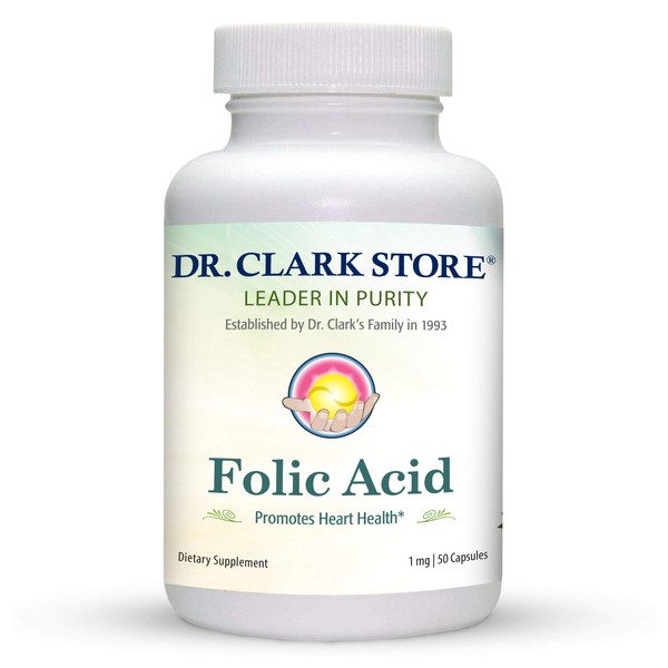 Dr. Clark Folic Acid (Vitamin B9) Supplement, 1mg, 50 Capsules