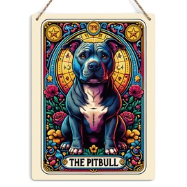 Funny Pitbull Tarot Card Wall Art Decor Rustic Hanging Sign, Sarcastic Dog Lover Witchy Vibes Witch Stuff Wiccan Witchcraft Supplies, Farmhouse Wall Hanging Sign, Wooden Sign for Home Office Bathroom
