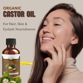Organic Castor Oil 200ml, Pure Cold Pressed, Hexane Free, fresh drops- Stimulate Growth for Eyelashes, Eyebrows, and Hair, Smooth Face, and Skin