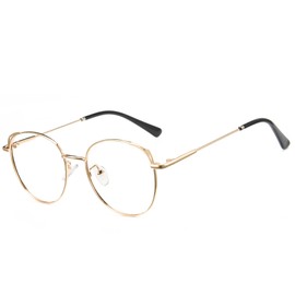 Cyxus Round Blue Light Blocking Glasses Metal Frame UV Filtering Computer Glasses Clear Lens For Men Women 8168 Gold