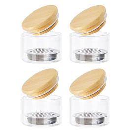 DICOSMETIC 4Pcs Nail Brushes Washing Cup Nail Glitter Removal Cup Nail-Brush Cleaner Dappen Dish with Bamboo Lid and Stainless Steel Mesh Easy Cleaning Portable Mesh Layered