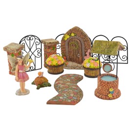 Arcadia Garden Products Pebble Lane Polyresin Fairy Garden Kit (11-Piece)