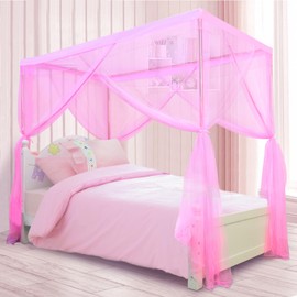 South to East Pink Canopy Bed Curtains