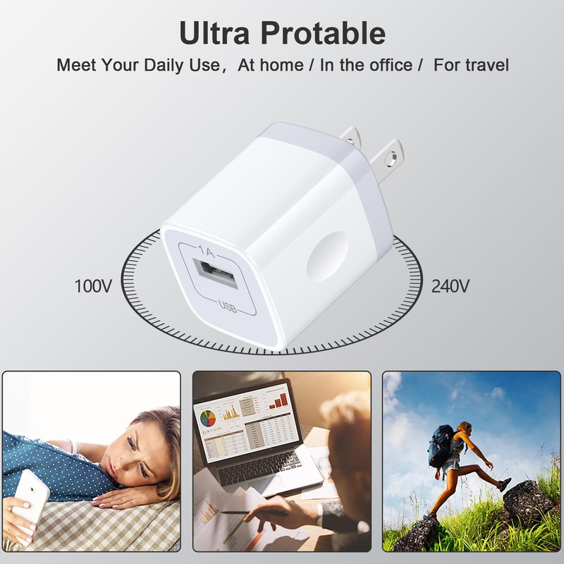 USB Power Adapter 5V/1A USB Charging Block 2Pack Single Port