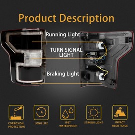 Brake Tail Light Rear Lamp Compatible With Ford F150 F-150 2018 2019 2020 Driver and Passenger Side Smoke Black Halogen Type OE-Style with Bulbs and Harness NON LED, NON Blind Spot Replace#JL3Z13405H