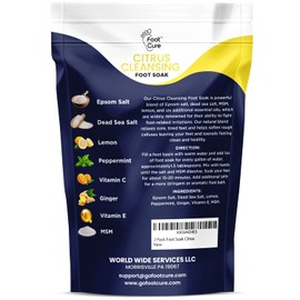 FOOT CURE Citrus Detox Foot Soak with Epsom Salts - for Foot Callus, Immune Boost, Damaged Toenail, Pedicure Spa, Soothes Sore Tired and Swollen Feet - Made in USA - 16oz