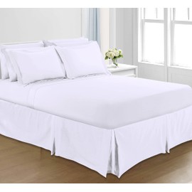 Sapphire Collection PLAIN DYED POLY COTTON PLEATED PLATFORM BASE VALANCE SHEETS (Double, White)