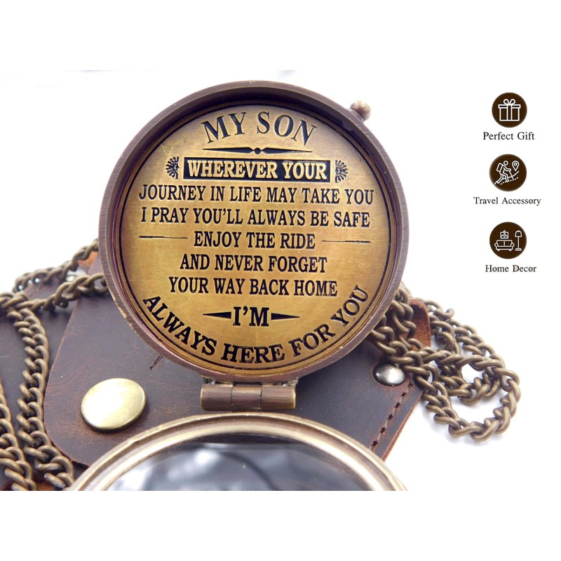 KHUMYAYAD - Brass Compass with Inspirational Saying for Son Engraved