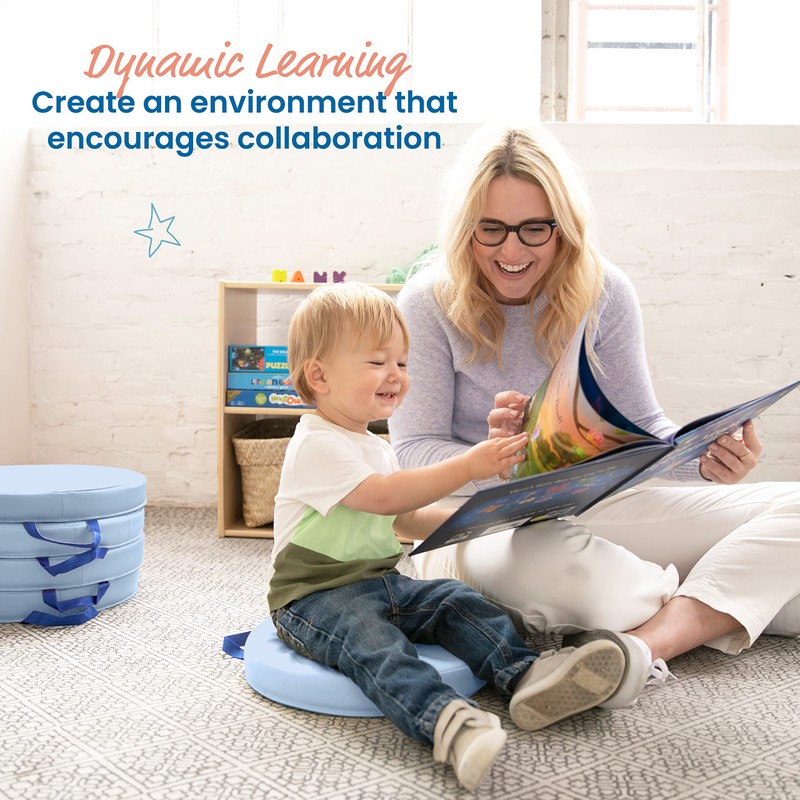 ECR4Kids SoftZone Floor Cushions, Round, Flexible Seating, Powder Blue, 6-Piece