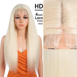 Noble Satr 150% Density 13x4x1 Yaki Synthetic Lace Front Wig Black Long Yaki Straight Hair Glueless Lace Front Wigs for Black Women 26 inch 613#