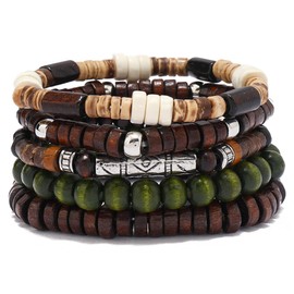 EGOINA Wooden Beads Stretch Bracelet Multi-Layered Stretch Bracelet for Women Men Elastic Bracelet 5pcs, One Size, Wood, no gemstone