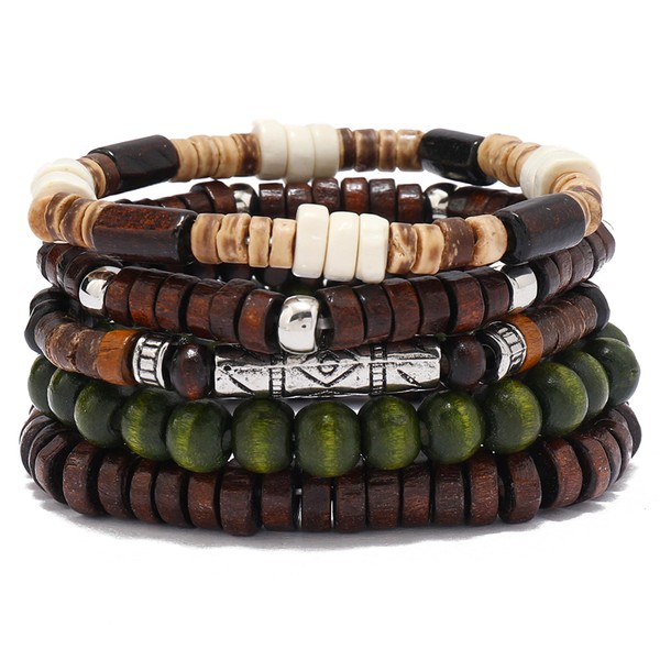 EGOINA Wooden Beads Stretch Bracelet Multi-Layered Stretch Bracelet for Women