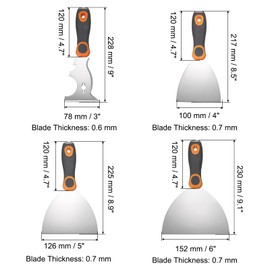 uxcell 4pcs Paint Scraper Set 4" 5" 6" and 10-in1 3" Stainless Steel Multi-Use Putty Knife Painter Repair Mud Tool for Removing Cement Wallpaper Mud Adhesive Taping with Metal Hammer End