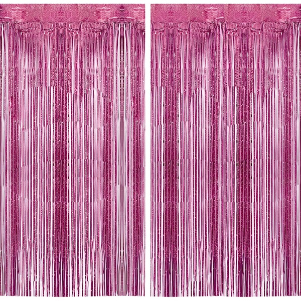 2Pcs Foil Curtain, Pink Foil Curtain Backdrop Tinsel Foil Fringe