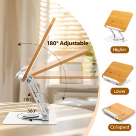 SJEhome Book Display Stand for Reading, Foldable Desktop Cookbook Stand 360°Rotate Book Holders for Reading Hands Free, for Recipe Book Sheet Music Textbook (Wooden)