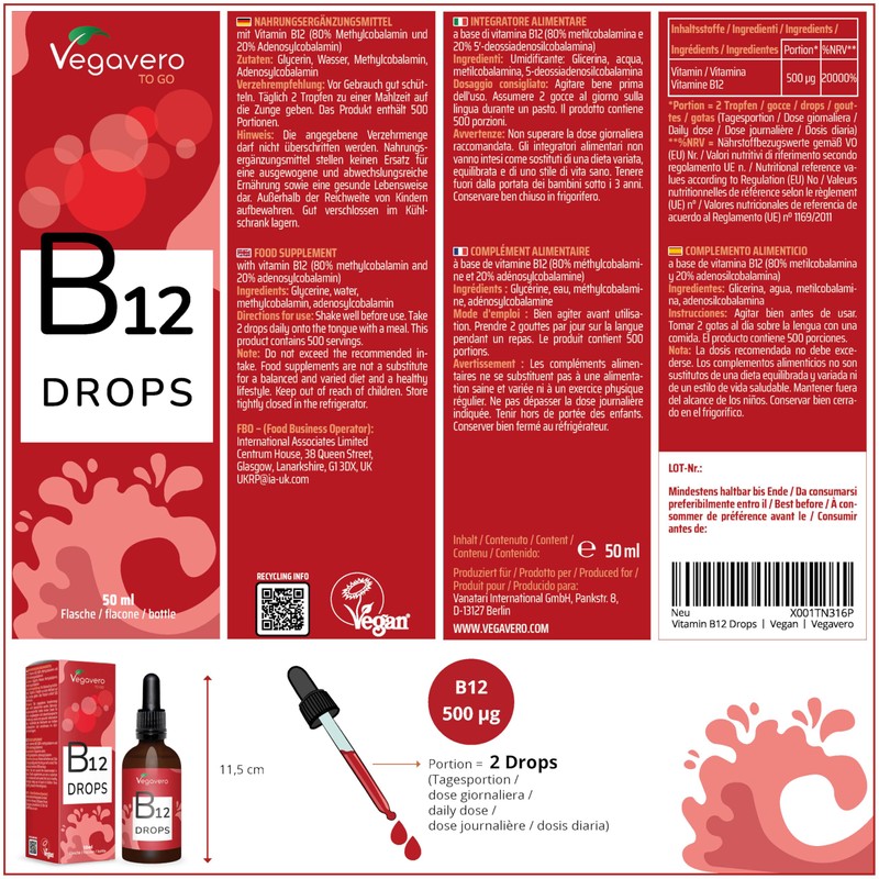 Vegavero Vitamin B12 Liquid | 50 ml (500 Days Supply)