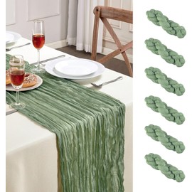 Cheesecloth Table Runners 6 Pack 10 FT Long Sage Green Boho Gauze Rustic Sheer Table Runner for Wedding Bridal Shower Birthday Party Table Decor (Sage Green-6Pack, 10FT)