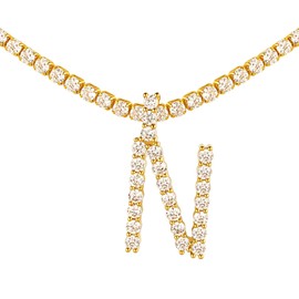 Suplight Women's Letter Short Chain Bling Cubic Zirconia A to Z Initials Clavicle Chain 18k Gold Plated Initial Letter Choker Necklace Fashion Jewellery Accessory with Gift Box, Copper, Cubic Zirconia