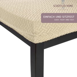 SCHEFFLER-Home Stretch Chair Cover Luna/Cream Chair Cover Set of 4 Elastic Chair Protectors / Seat Cover Dining Room Chair / Elegant Seat Covers for Chairs / Chair Covers Stretch Velvet with Elastic