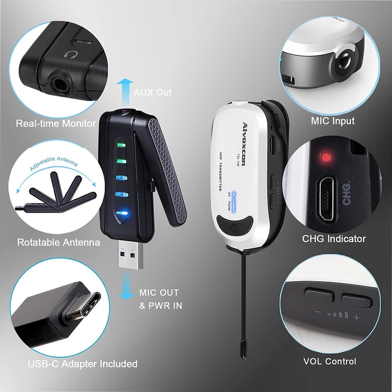 Alvoxcon Wireless Lapel Microphone for Computer, USB lavalier Mic System