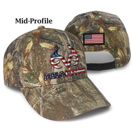 Realtree Patriotic 3D Logo Flag Cap Hat, Classic Precurved, Sweatband, Snapback, Embroidered Antler Logo USA Flag Patch Americana Cap Hat Mid Profile