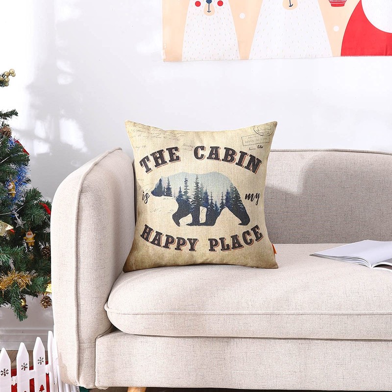 Cabin Pillow Cover 18x18 Inch The Cabin is My Happy