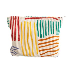 Large Cosmetic Pouch,Portable Makeup Bags with Zipper Soft Travel Toiletry Organizer Washable Pencil Case for Women Girls,Beige Colorful Stripes