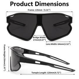 FEISEDY B4064 Children's Sports Glasses Baseball Sunglasses Cycling Glasses UV400 Protection for Cycling Tennies Outdoor Sports Boys Girls 7-16 Years, Grey Lenses - Black Frame