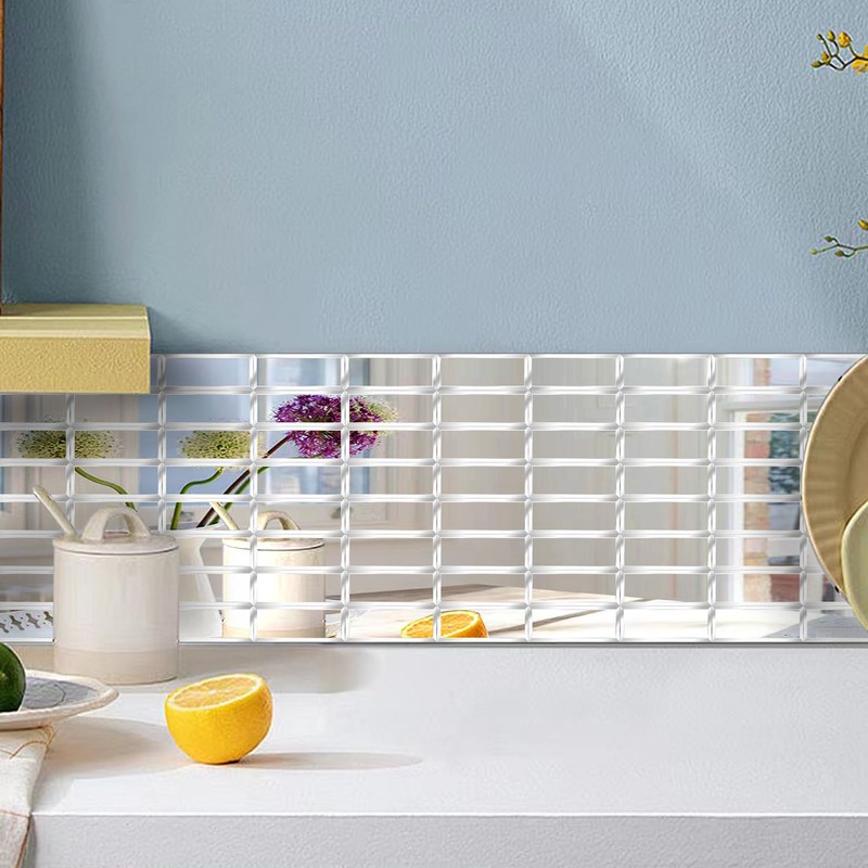 XIHACTY 64 Pcs Peel and Stick Beveled Mirror Glass Tile.2.5x1