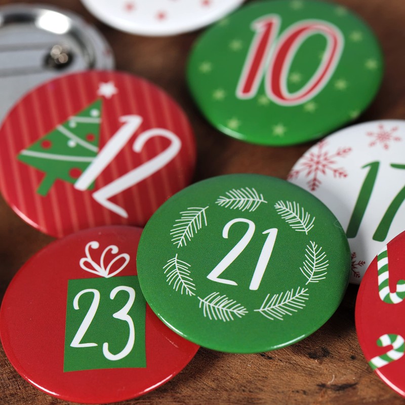 Papierdrachen 24 Advent Calendar Numbers on Buttons - Lapel Pins