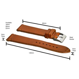ALPINE INTERNATIONAL Genuine vintage leather watch strap band with quick release spring bars - Tan- 24 mm