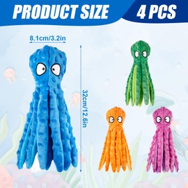 PEUTIER 4pcs Dog Squeaky Toys Octopus, Colorful Soft Crinkle Plush Dog Toys Cute Squid Animal Dog Chew Toys Puppy Teething Toys Indoor Training Interactive Play Toy for Small Medium Large Dogs