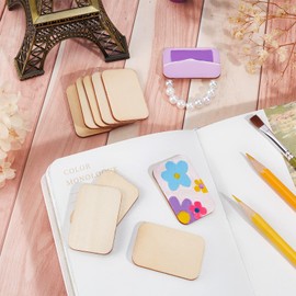 NBEADS 150 Pcs Rectangle Unfinished Wood Pieces, 33x50 mm Blank Natural Wood Slices Craft Supplies Pyrography Wooden Cutouts Ornaments with Round Corner for Painting DIY Carving Wedding Christmas